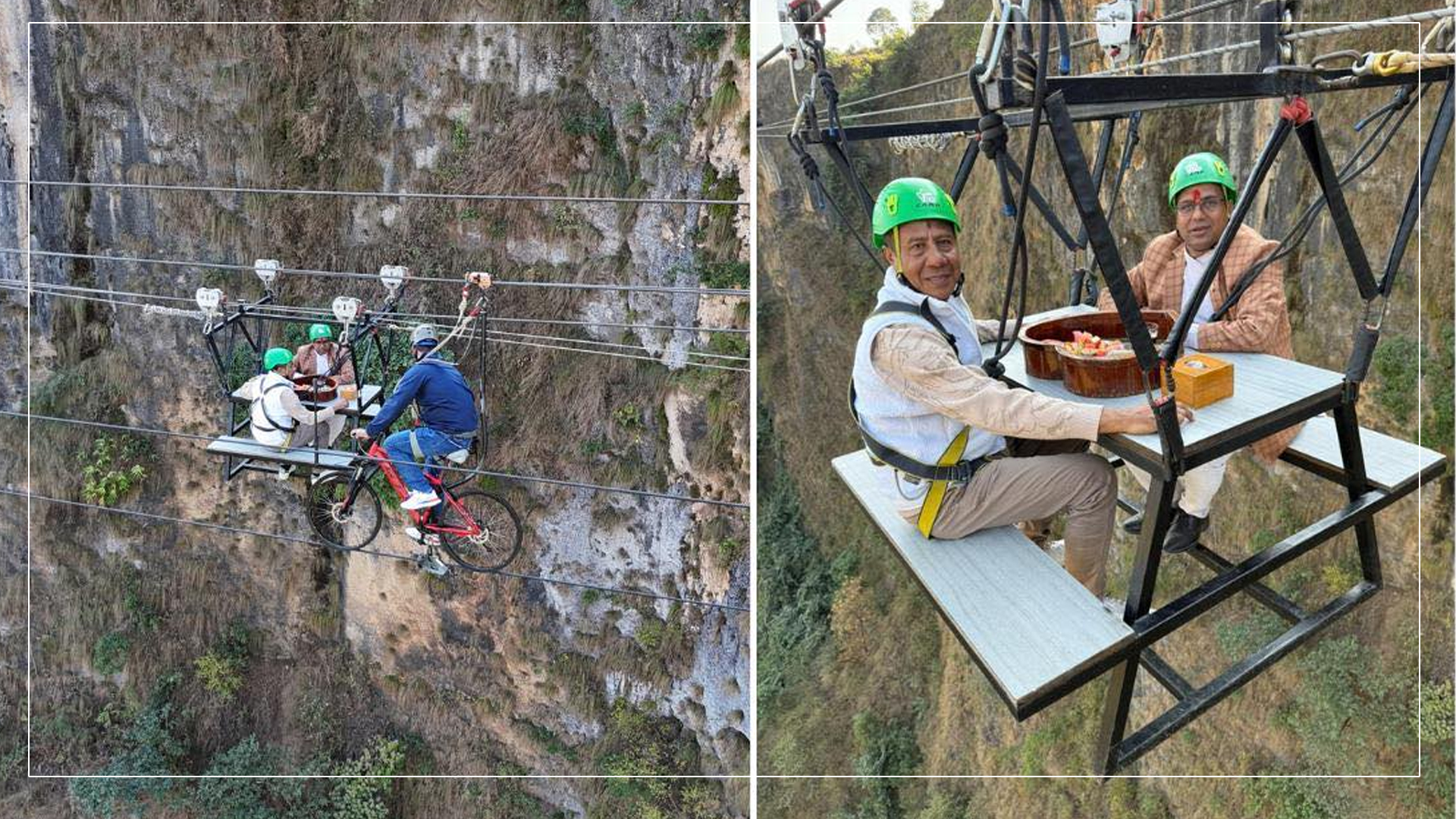 कालीगण्डकी खोँचमाथि भिरमा झुण्डिएको स्काइ क्याफेमा पर्यटनमन्त्री पाण्डे