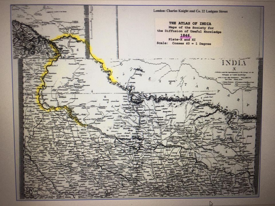 सुगौली सन्धिपछिको नक्सामा कालीको मुहान लिम्पियाधुरा