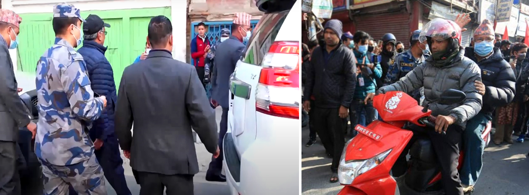 प्रचण्ड ल्याण्डक्रुजर चढेर बन्दकाे नेतृत्व गर्दै, माधव नेपाल स्कुटरमा (भिडियो)