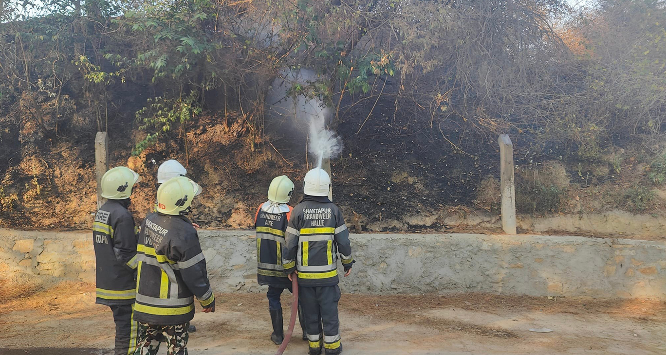 भक्तपुरको च्वङा गणेशको जङ्गलमा डढेलो