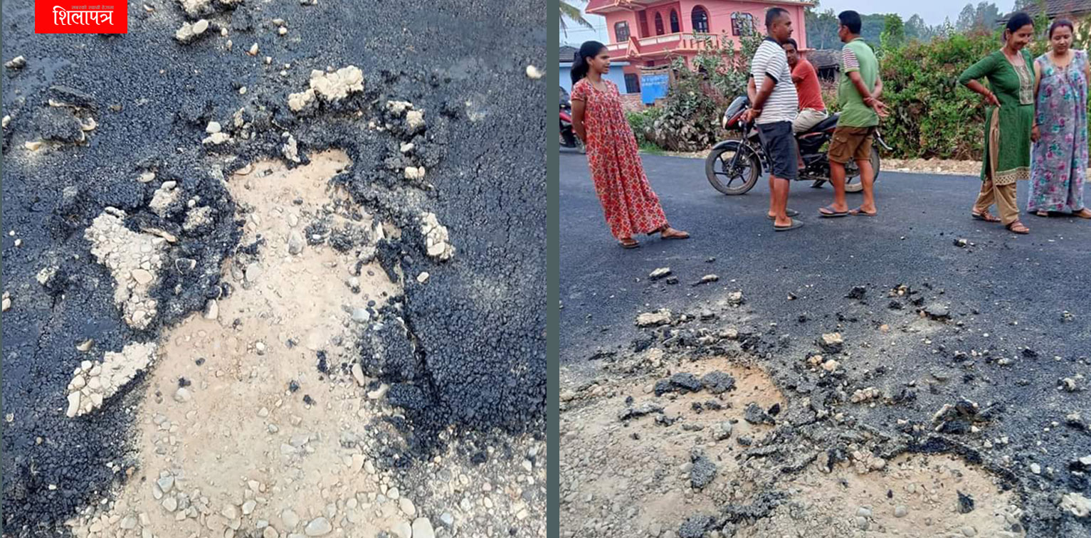पिच गरेको भोलिपल्टै सडक जीर्ण, बर्दिबासका स्थानीय आन्दाेलित